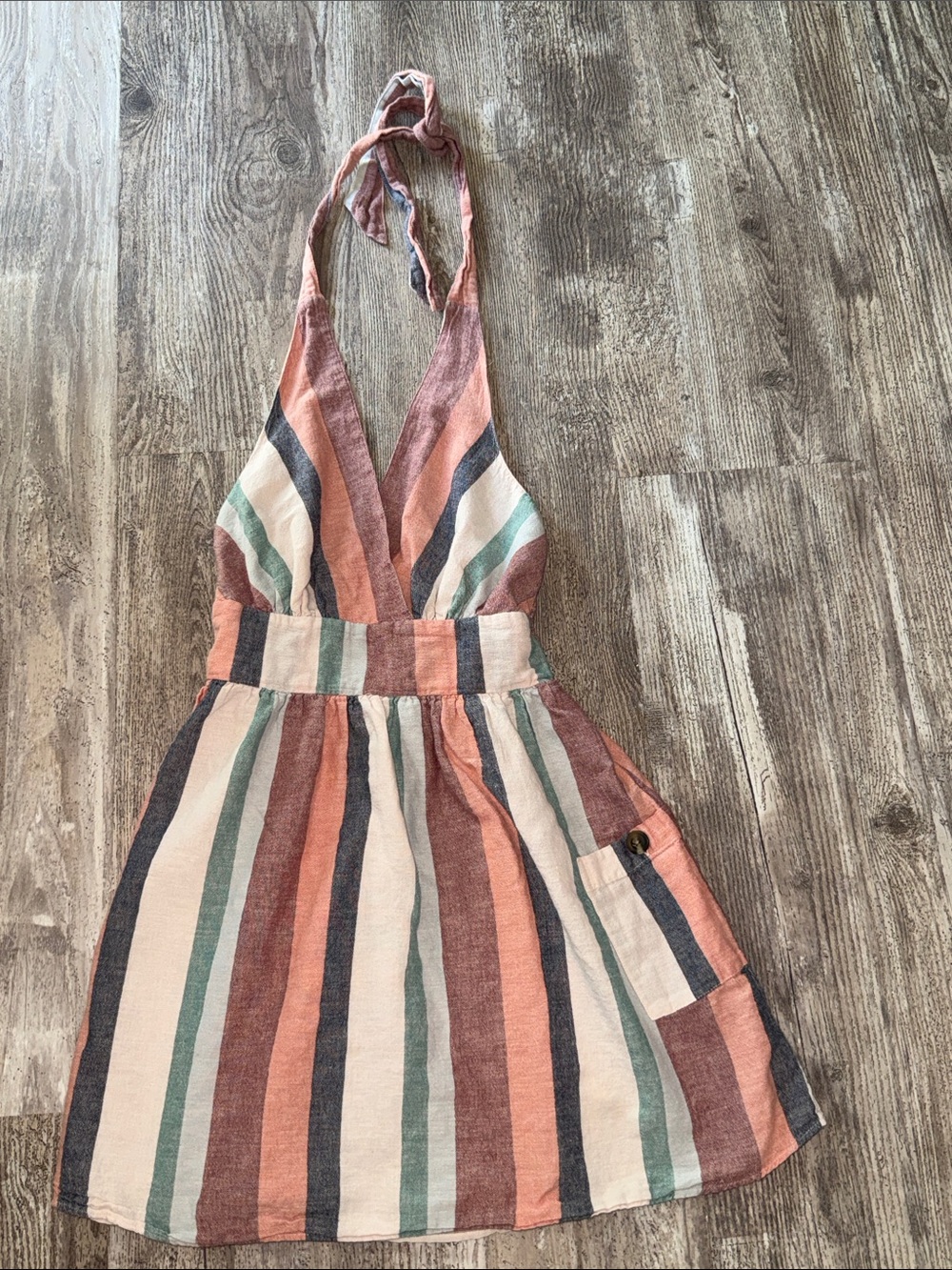 American Eagle Outfitters Striped Halter Dress in Coral, Teal & Navy